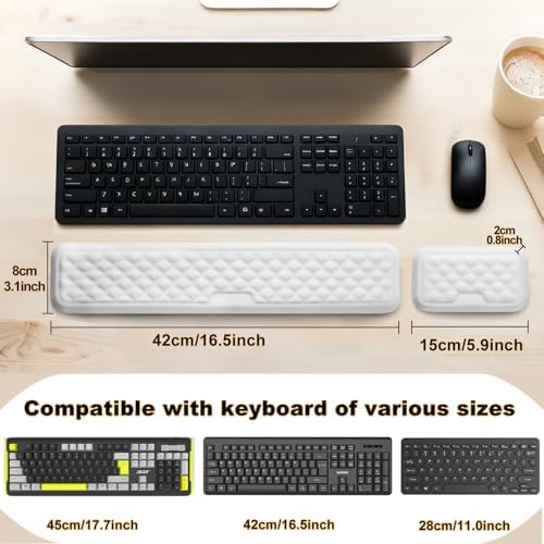 Keyboard Wrist Rest Mouse Wrist Support, Memory Foam Wrist Rest Pad for Computer Laptop, Ergonomic Wrist Cushion Support for Typing Pain Relief, Gaming Home Office, White