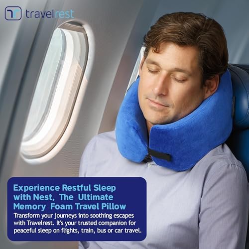 TRAVELREST Nest Neck Pillow Travel Essentials - Memory Foam Support - Blue