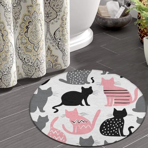 Fashion Round Area Rug Large Non Slip Carpet, Cute Cats Unisex Home Decor Mat