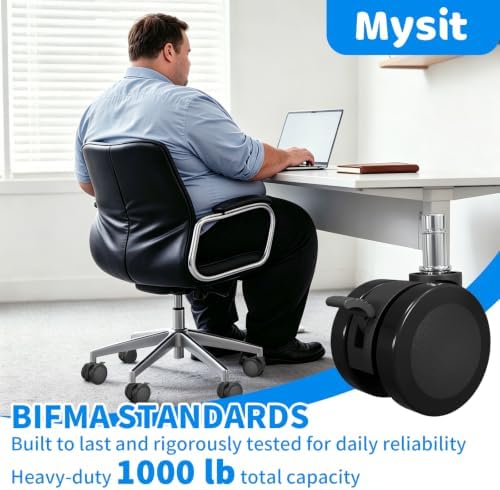 MySit 10x22mm Office Chair Caster with Brake for Hardwood Floors Set of 5