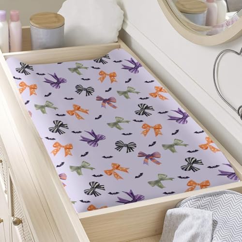 Halloween Bows Pattern Baby Changing Pad Cover, Unisex Fall Winter Holiday Nursery Diaper Changing Table Pad Mat Sheet for Boys Girls-16x32
