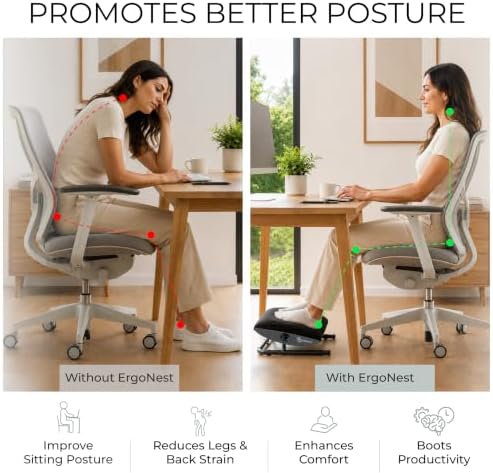 Under Desk Foot Rest – Adjustable Ergonomic Foot Rest with Steel Frame & Memory Foam Cushion, Soft Velour Finish for Superior Comfort, Designed to Improve Posture & Relieve Leg Pressure | ErgoNest™