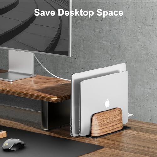 UPERGO Vertical Laptop Stand, Dual Slot Wood Holder for Desk