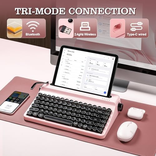 YUNZII QL75 Retro Typewriter Hot Swap RGB Keyboard(Pink, Cocoa V2)