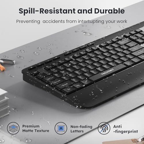 TECKNET 2.4GHz Wireless Ergonomic Keyboard with Full Size Wrist Rest