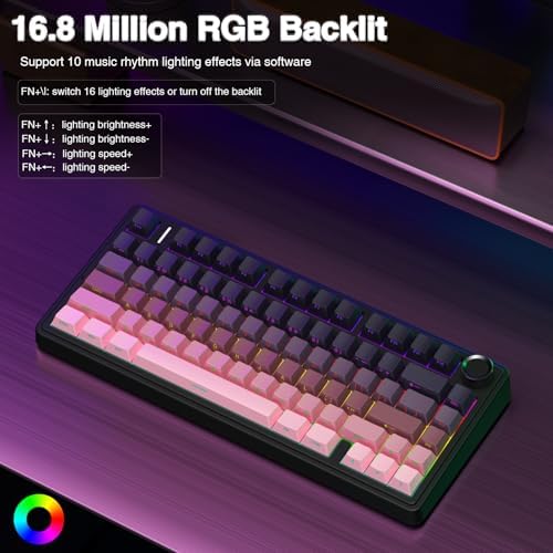 AULA F75 Pro Wireless Mechanical Keyboard,75% Hot Swappable Custom Keyboard,RGB Backlit,Pre-lubed Reaper Switches,Side Printed PBT Keycaps Mechanical Gaming Keyboards, Pink&Black