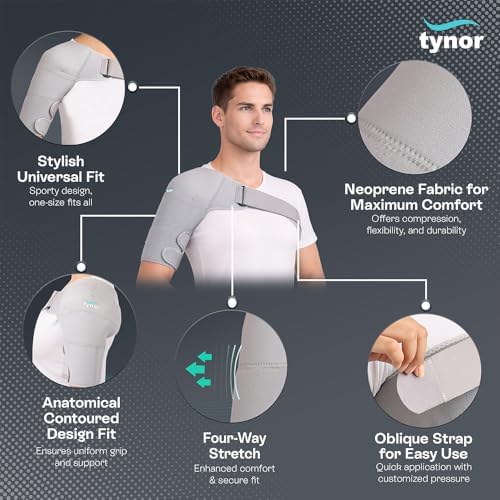 TYNOR Shoulder Brace for Torn Rotator Cuff Shoulder Compression Sleeve Wrap for Men & Women,Dislocation,Stability&Recovery Shoulder Support Adjustable Fits Left & Right Arm Sling,One Size(Grey),1 Unit