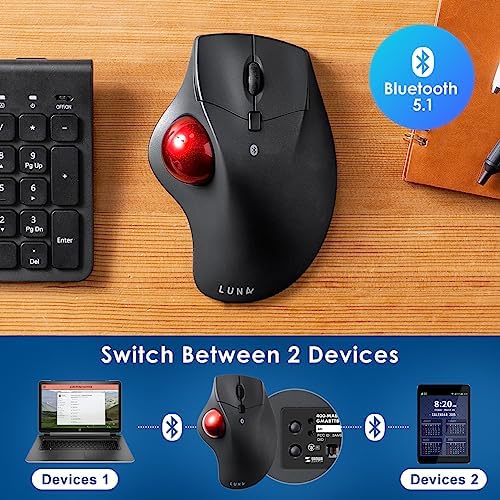 SANWA Bluetooth Wireless Ergonomic Trackball Mouse, Optical Rollerball Mice, Programmable Silent Buttons, 40mm Trackball, 600/800/1200/1600 DPI, Compatible with MacBook, Laptop, Windows, macOS