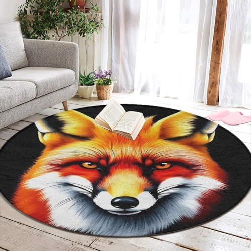 Circular Rugs Large Modern Round Area Rug Fashion Decor Mat for Home Office Fox Art