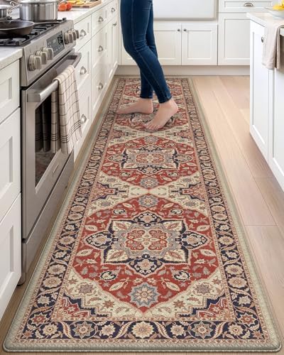 DEXI Kitchen Floor Mats Cushioned Anti Fatigue Runner Rug 24x107 Red/Black