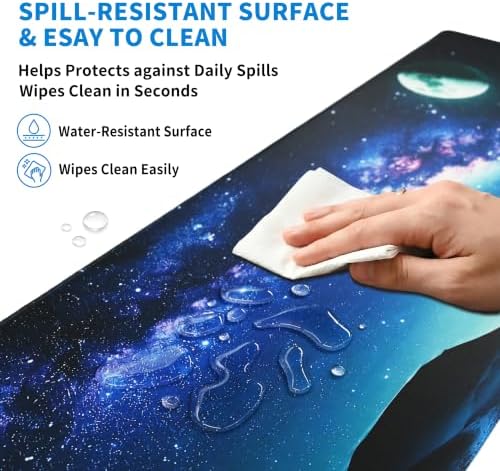 Extended Galaxy Full Moon Desk Mat, XXL Large Gaming Mouse Pad, Moon Starry Sky Stitched Edges Waterproof with Non-Slip Rubber Base for Computer Keyboard Laptop Work Home Office 35.4"x15.7"