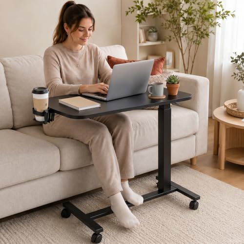 GTPLAYER Mobile Rolling Desk, Adjustable Height Laptop Table, 32 Inch Black