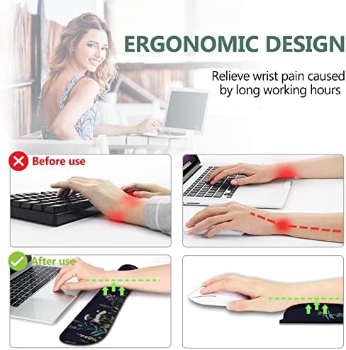AIMSA Keyboard Wrist Rest Support + Mouse Pad + Mouse Wrist Rest + Coaster, Ergonomic Memory Foam Anti-Slip Rubber Base 4 PCS Set Easy Typing Pain Relief, Flowers Plants