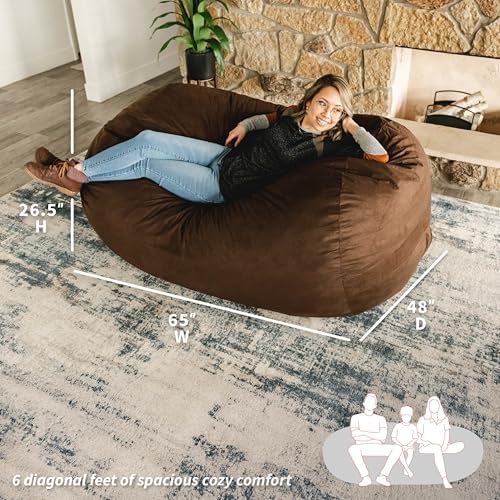 Big Joe Fuf 6Ft Giant Lounger Foam Bean Bag Chair, Oversized Couch with Removable Cover for Kids, Teens, Adults, Cocoa Lenox, Durable Woven Polyester, 6 Foot