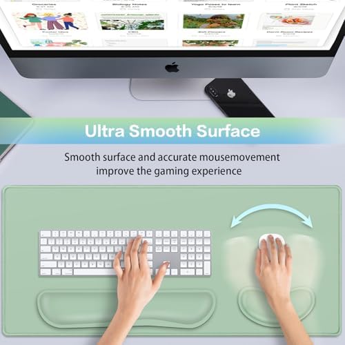 Desk Mat Green, Large Gaming Mouse Pad with Wrist Rest, 4in1 XXL