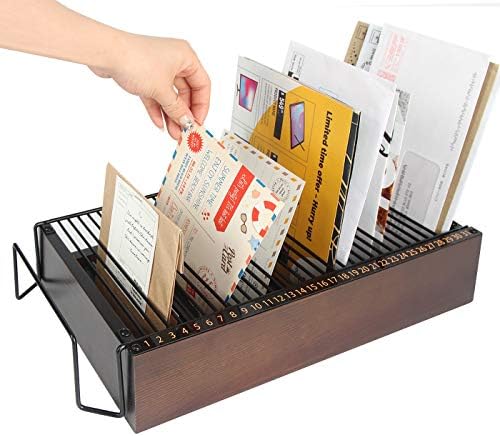 JACKCUBE Design Wood Monthly Office Desktop Bill & Mail & File Organizer Storage with Steel Divider Holder 31section, Entryway or Printer table Living room Kitchen (MK487A)