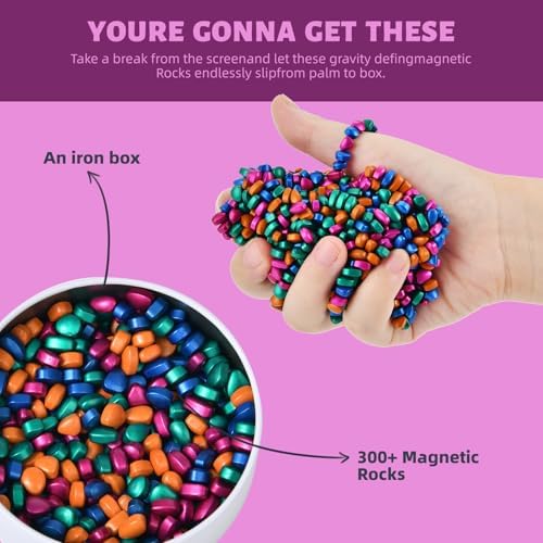 LCVUUK Fidget Toys Adults,Sensory Stones for Stress Relief,300+Multicolour Smooth Ferrite Rocks, Desk Fidgets Toy,Adults Gifts, Holiday Stocking Stuffer