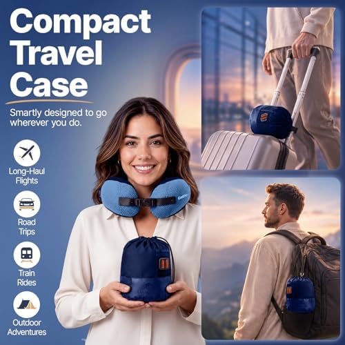ComfyNap® Versatile Travel Neck Pillow for Airplane [Patented], 9 Positions in 3 Techniques, Plane Pillow with Pure Memory Foam, Travel Pillow with HeadRest Flight Sleep, Travel Essential - Zeus