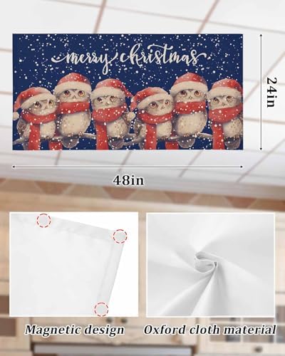 Christmas Blue Magnetic Fluorescent Light Covers for Ceiling Lights 2 x 4 Feet,Vintage Owl Snowflakes Watercolor Grey Office Classroom Kitchen Drop Ceiling Light Covers Filters Shade Panel 2 Packs