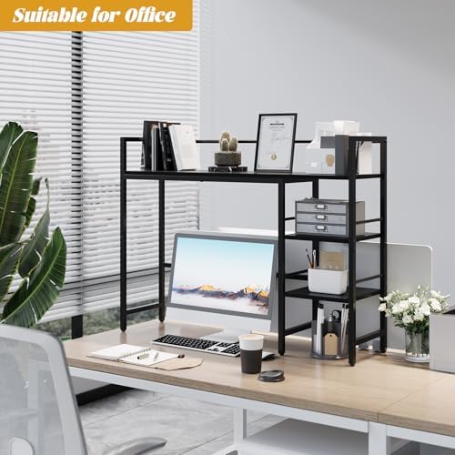 HavenlyYouth Desk Shelf, 38.6 Inch Wood Desk Organizer Shelf for Computer Monitor, Desk Hutch Storage, Desktop Shelf for Top of Desk, 3 Tier Desktop Bookshelf for Home Office Dorm, Black