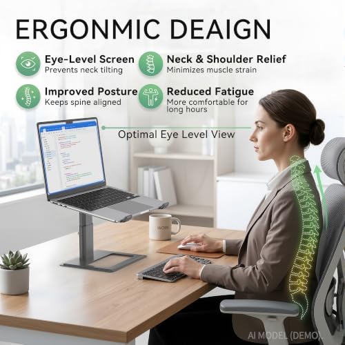 SOUNDANCE Adjustable Laptop Stand, Aluminum Riser, 10-17.3", Grey