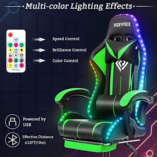 RGB Gaming Chair with LED Lights Massage Ergonomic Computer Chairs-Green