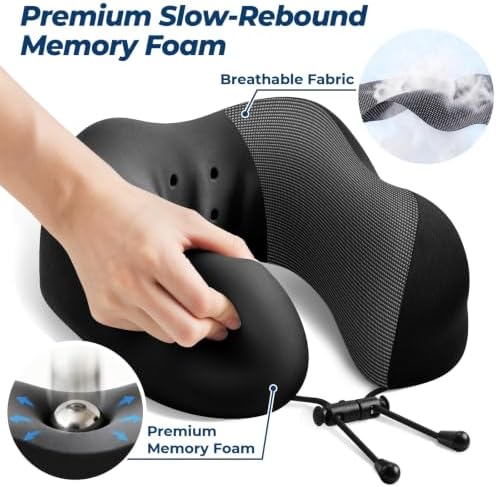 ExploreBliss Travel Pillow, Memory Foam Neck Pillow Airplane, Black