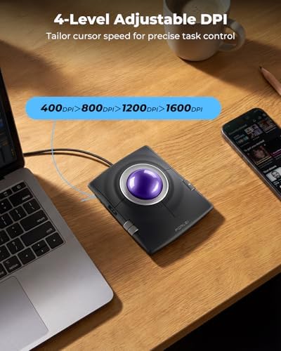 Wired Ergonomic Trackball Mouse, 55mm for Large Hands, Ambidextrous Design