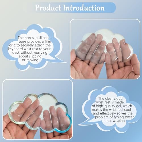 Gel Cloud Keyboard and Mouse Wrist Rest Set Gradient Blue Keyboard Wrist Rest Transparent Ergonomic Cute Mouse Wrist Pad Silicone Non-Slip Clear Wrist Rest for Computer Keyboard 60%68% 75% Home Office