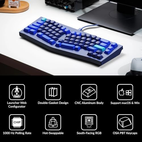 Keychron Q8 Wired Custom Mechanical Keyboard, 65% Alice Layout QMK/VIA Programmable with Hot-swappable Gateron G Pro Blue Switch Double Gasket Compatible with Mac Windows Linux (Blue)