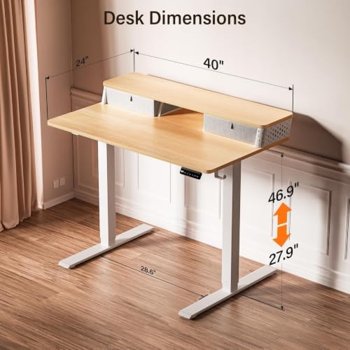 Kingant 40x24 Inch Electric Standing Desk with Dual Drawers, Nature