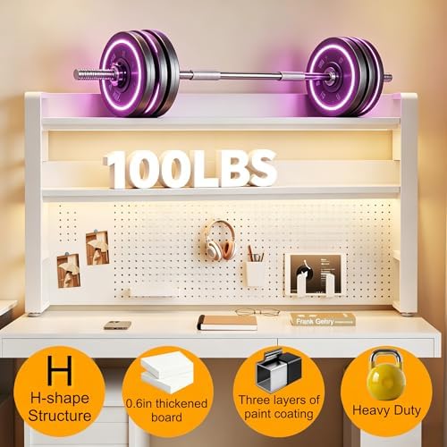 Desktop Hutch Bookshelf, 2-Tier Metal Desk Shelf for Top of Desk