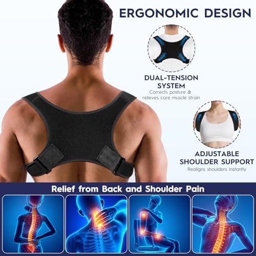 Back Brace Posture Corrector for Men - Bionic System Upper Back Support Shoulder Posture Brace for Women, Newly Adjustable Back Straightener Neck Pain Relief 004-L