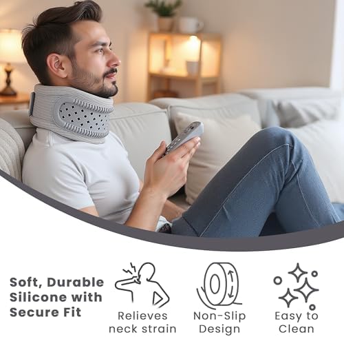 Neck Brace for Neck Pain and Support, Neck Support for Pain Breathable Cervicorrect Brace Adjustable Soft Silicone Foam, Cervical Collar for Sleeping, Relieving Spinal Pressure (Grey)