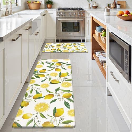 SHACOS Anti Fatigue Lemon Kitchen Rugs Set of 2 Kitchen Mats for Floor