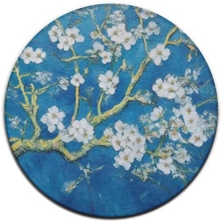 Room Sofa Yoga Soft Round Carpet, Home Decor Non Slip Kitchen Office Circle Rug, Machine Washable Modern Round Area Rug Beautiful Apricot Flower Blossom Art, 60inch