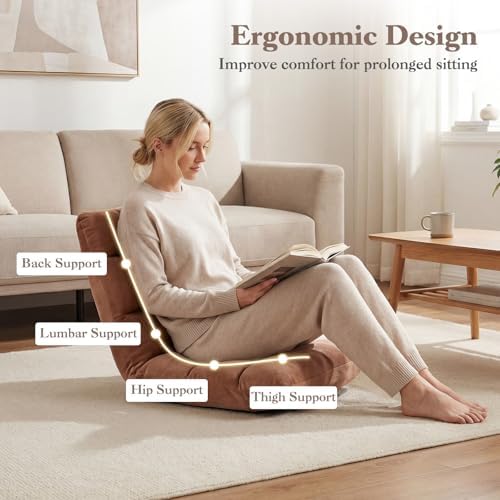 GIANTEX Floor Chair with 14-Position Adjustable, Couch Recliner (Beige)