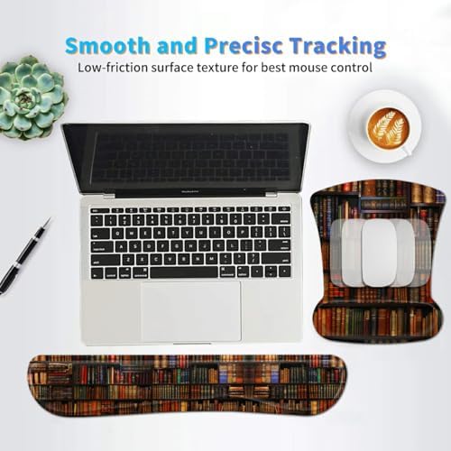 Ergonomic Memory Foam Keyboard Wrist Rest Pad Set, Library Books