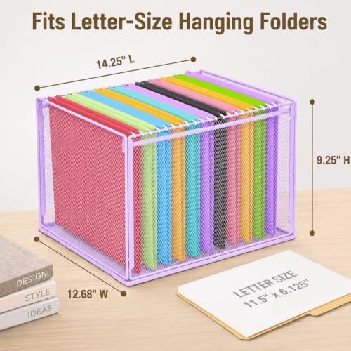 LEKETREE Mesh Hanging File Organizer Box for Desk, Purple 1 Pack