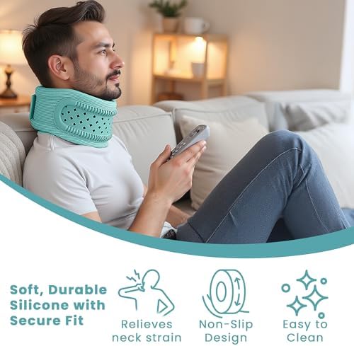 Neck Brace for Neck Pain and Support, Neck Support for Pain Breathable Cervicorrect Brace Adjustable Soft Silicone Foam, Cervical Collar for Sleeping, Relieving Spinal Pressure (Mint)