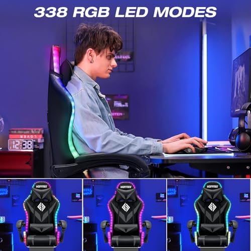 RGB Gaming Chair with Massage & Footrest Racing Style Computer Chair-Grey