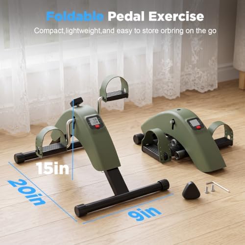 Under Desk Bike Pedal Exerciser, Mini Exercise Bike for Arm and Leg Workout | Adjustable Resistance, LCD Tracking, Secure Foot Straps, Compact Frame for Seated Home or Office Workouts