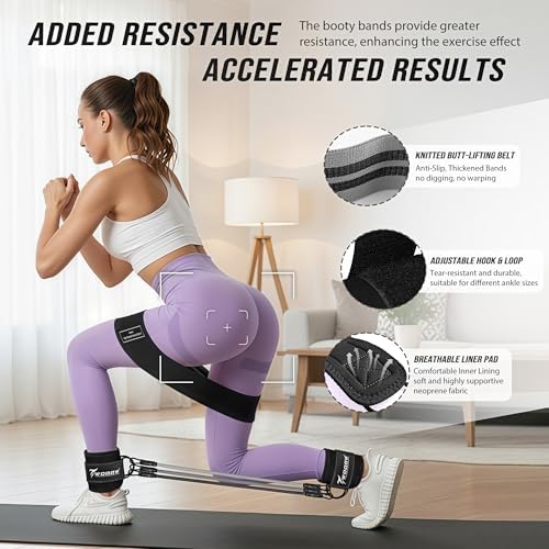 WOQQW Ankle Resistance Bands with Cuffs & Booty Bands Set for Legs & Glutes