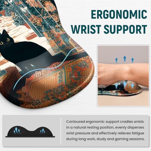 Ergonomic Mouse Pad with Wrist Rest, Gel Wrist Support, Cozy Cat