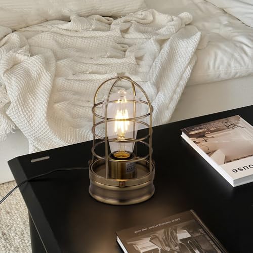 Cerdeco Small Industrial Table Lamp,Bronze Vintage Desk Light for Bedside