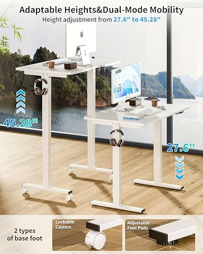 BIZUM 35.4" Small Electric Standing Desk Height Adjustable, Whole Piece Stand Up Computer Desk Work Study Writing Gaming Desks for Home Office White