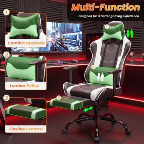 BestOffice Massage Gaming Chair with Footrest, Office Desk Chair, White
