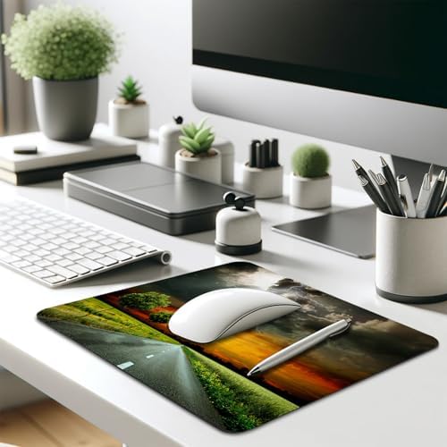 Lightning Storm Country Road Mouse Pad, Rural Highway Landscape Desk Mat