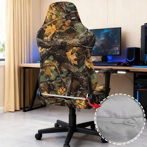 Camo Hunting Print Gaming Chair Cover Non Slip Universal Furniture Protector Stretchable Stain Resistant Gaming Chair Slipcover with Armrest Covers
