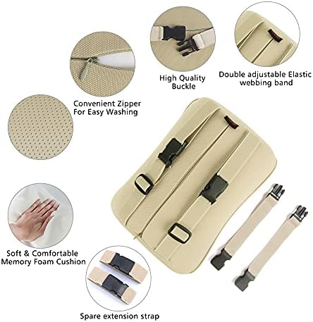 Aukee Car Neck Pillow Soft Memory Foam Leather Headrest for Driving Home Office Beige (Pack of 2)